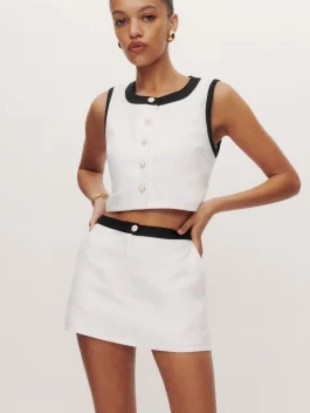 NWOT Reformation Roxy Linen Two Piece in White Black Sleeveless Top Skort Size 2